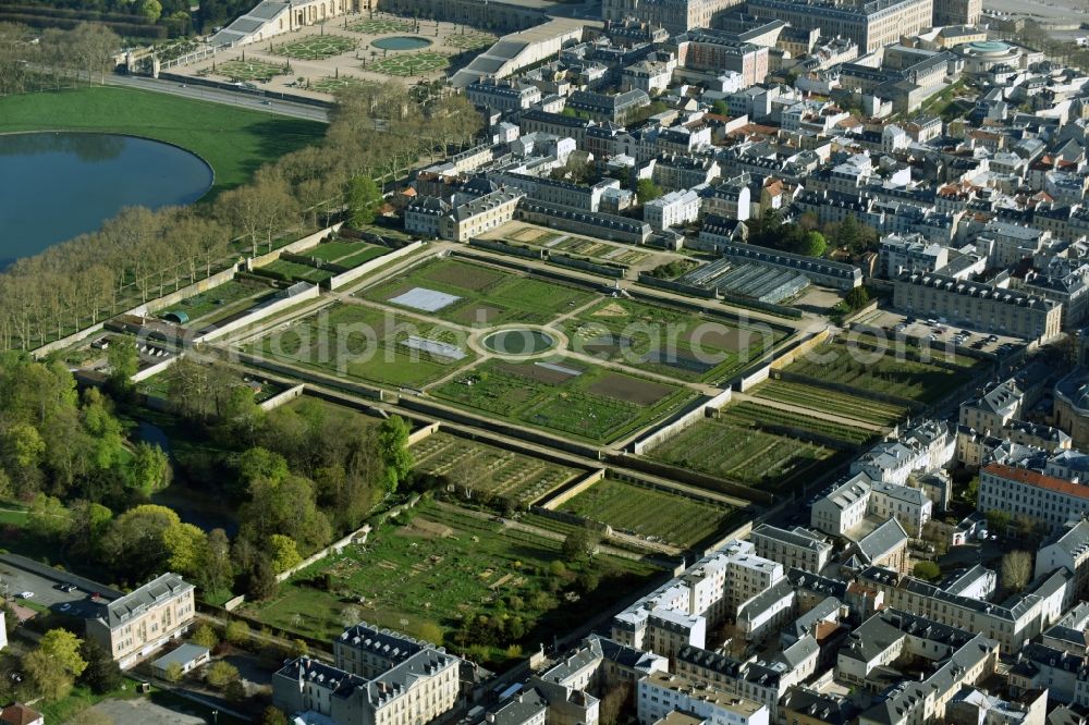 Aerial image Versailles - Building complex in the park of the castle Schloss Versailles am Place d'Armes in Versailles in Ile-de-France, France