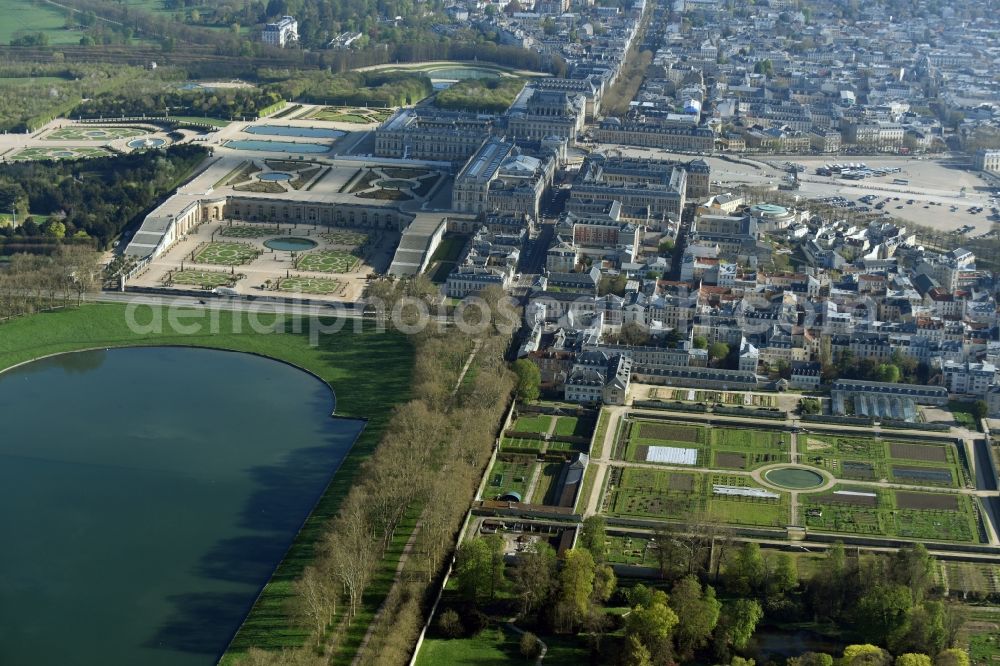 Aerial image Versailles - Building complex in the park of the castle Schloss Versailles am Place d'Armes in Versailles in Ile-de-France, France