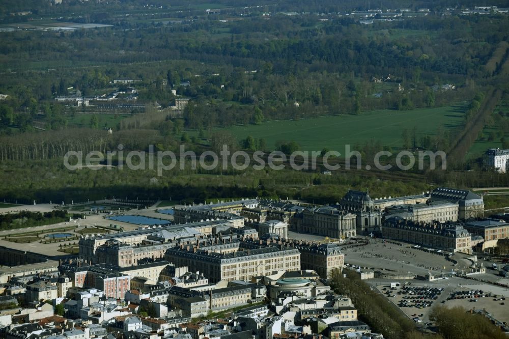 Versailles from above - Building complex in the park of the castle Schloss Versailles am Place d'Armes in Versailles in Ile-de-France, France