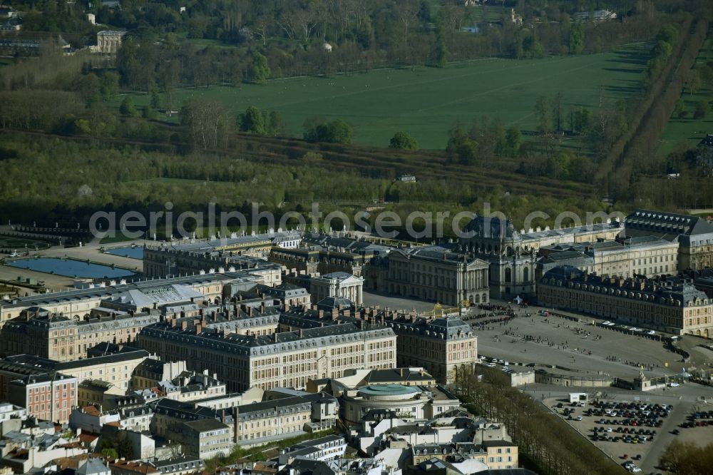 Aerial image Versailles - Building complex in the park of the castle Schloss Versailles am Place d'Armes in Versailles in Ile-de-France, France