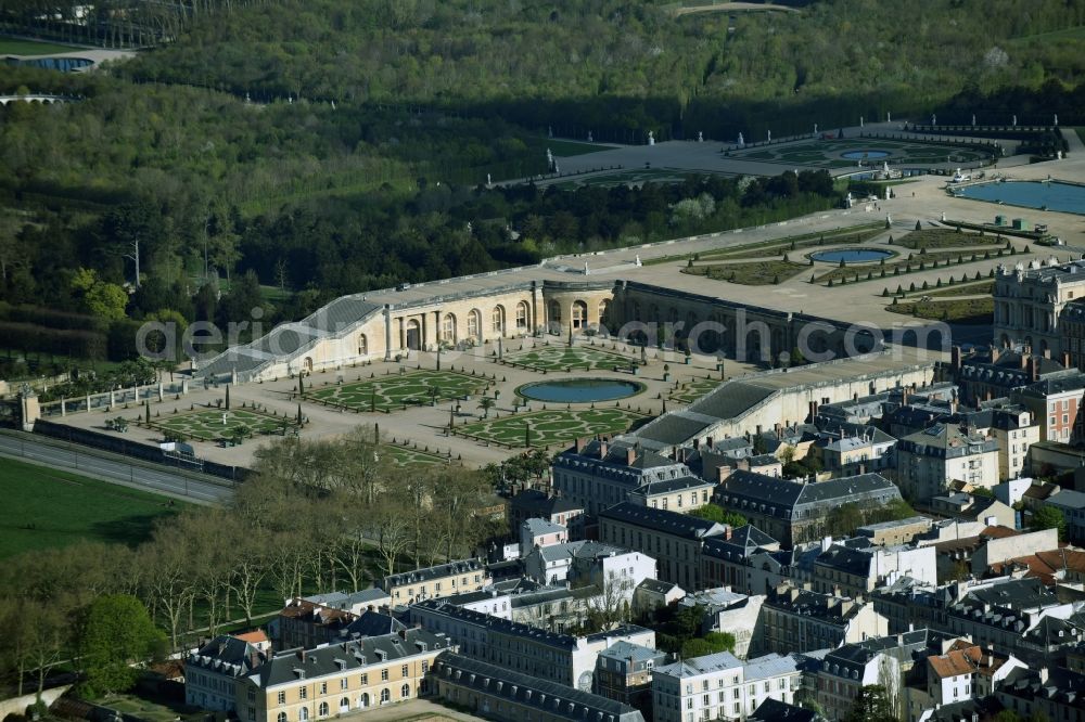 Versailles from above - Building complex in the park of the castle Schloss Versailles am Place d'Armes in Versailles in Ile-de-France, France