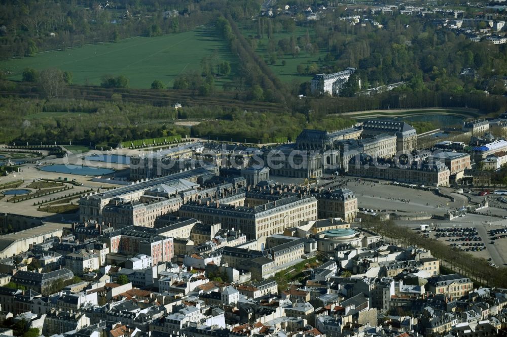 Versailles from above - Building complex in the park of the castle Schloss Versailles am Place d'Armes in Versailles in Ile-de-France, France