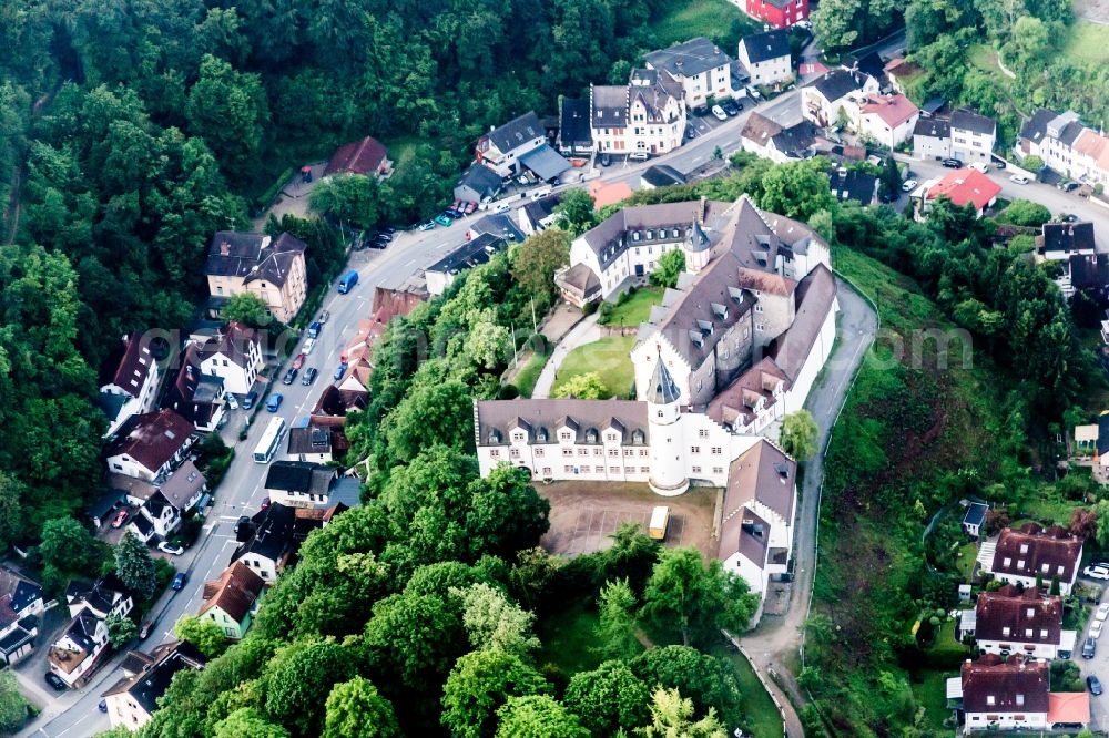 Bensheim from above - Building complex in the park of the castle Schoenberg in the district Schoenberg in Bensheim in the state Hesse, Germany