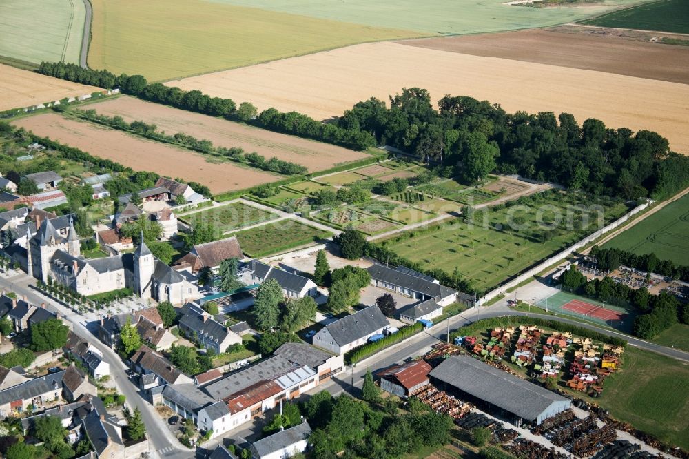 Talcy from the bird's eye view: Building complex in the park of the castle Chateau Talcy in Talcy in Centre-Val de Loire, France