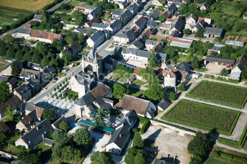 Aerial image Talcy - Building complex in the park of the castle Chateau Talcy in Talcy in Centre-Val de Loire, France