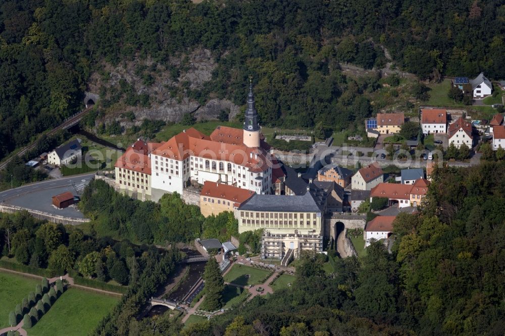 Aerial photograph Weesenstein - Building complex in the park of the castle Weesenstein in Weesenstein in the state Saxony, Germany