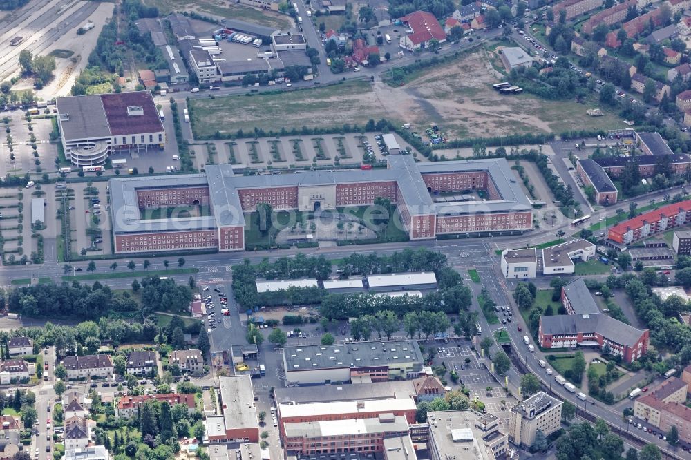 Aerial image Nürnberg - Building complex of the Suedkaserne Nuremberg in the state Bavaria. The Suedkaserne in Nuremberg is also known as Merrell or SS barracks and today houses the Federal Office for Migration and Refugees, Federal Customs Administration, branches of UNHCR, IOM and the Federal Administrative Office