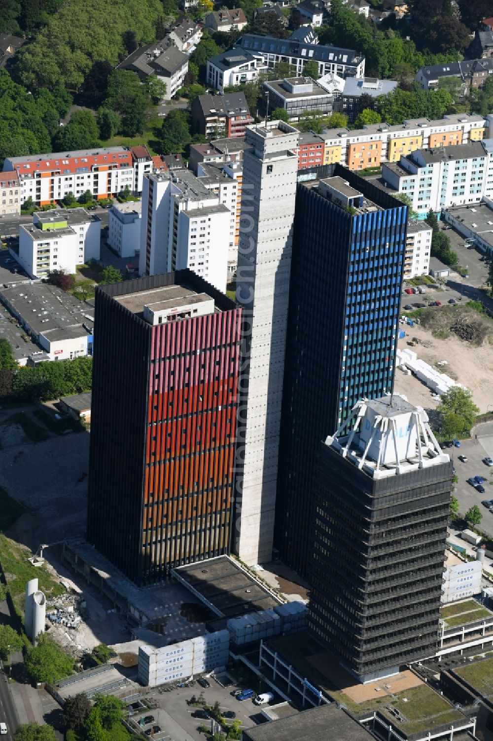 Köln from above - Complex of buildings broadcasting center Deutschlandfunk in the district Rodenkirchen in Cologne in the state North Rhine-Westphalia, Germany