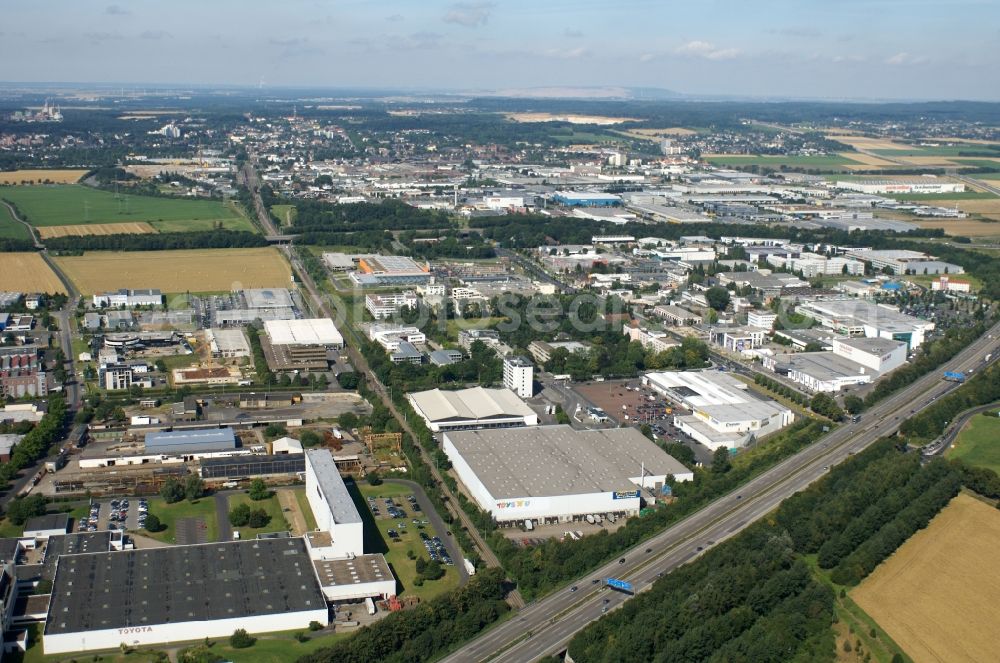 Köln from above - Complex of buildings with satellite dishes on the transmitter broadcasting center WDR Produktionsgelaende on Freimersdorfer Weg in the district Bocklemuend in Cologne in the state North Rhine-Westphalia, Germany