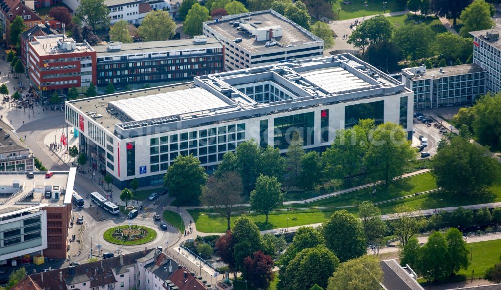 Hagen from above - Building complex of the Sparkasse Hagen Sparkassen-Karree in Hagen in North Rhine-Westphalia