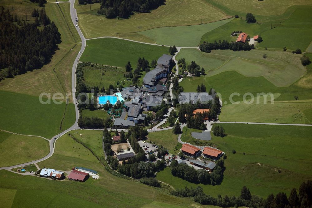 Aerial image Ofterschwang - Building complex of sports and spa hotel Sonnenalp GmbH in Ofterschwang in Bavaria. sonnenalp.de