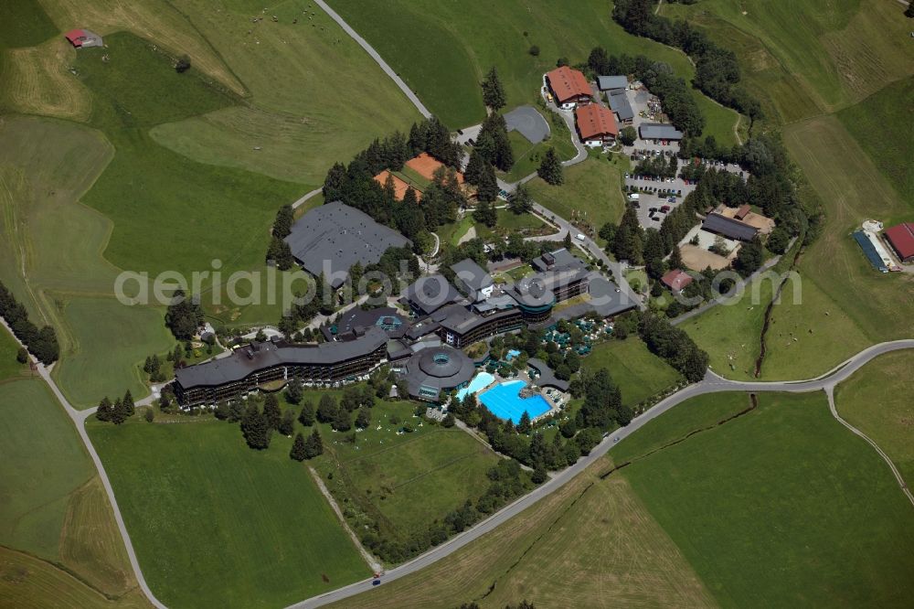 Aerial photograph Ofterschwang - Building complex of sports and spa hotel Sonnenalp GmbH in Ofterschwang in Bavaria. sonnenalp.de