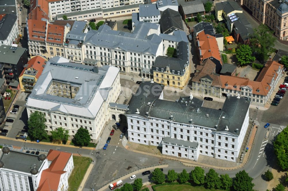 Aerial image Schwerin - Building complex of the Staatskanzlei on Schlossstrasse in Schwerin in the state Mecklenburg - Western Pomerania, Germany