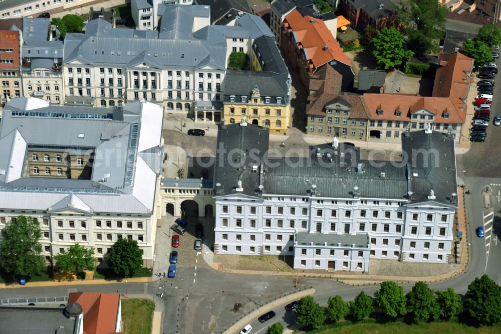 Schwerin from above - Building complex of the Staatskanzlei on Schlossstrasse in Schwerin in the state Mecklenburg - Western Pomerania, Germany