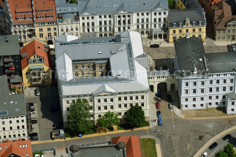 Aerial image Schwerin - Building complex of the Staatskanzlei on Schlossstrasse in Schwerin in the state Mecklenburg - Western Pomerania, Germany