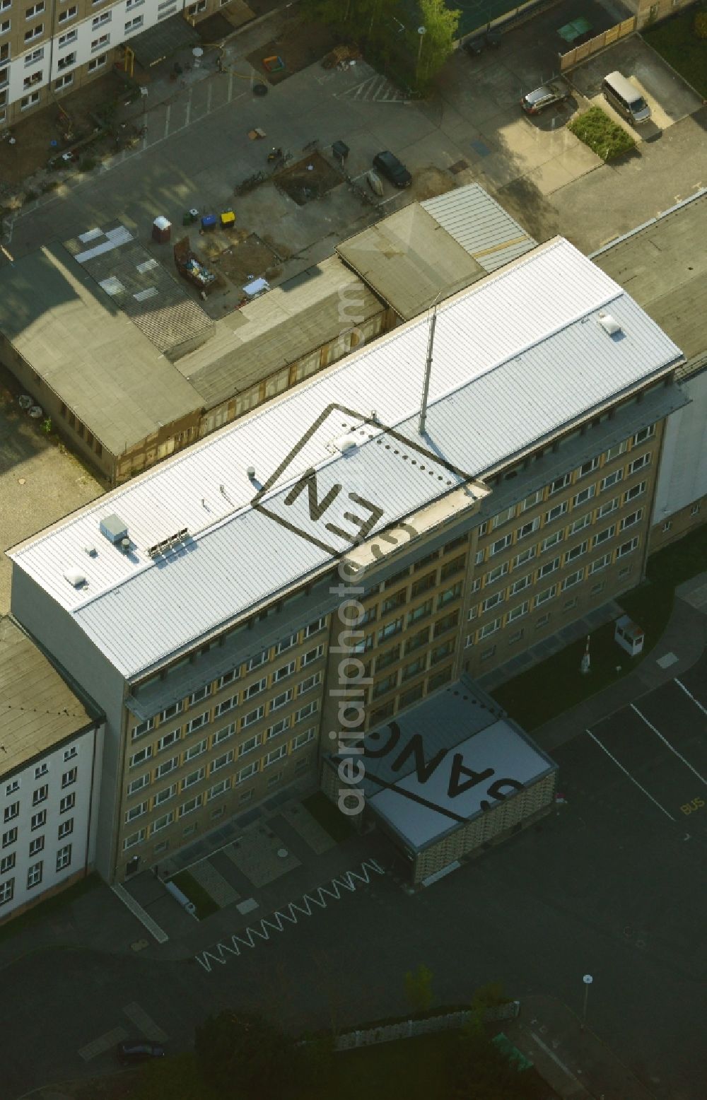 Aerial photograph Berlin - Building complex of the Memorial of the former Stasi Ministry for State Security of the GDR in the Ruschestrasse in Berlin Lichtenberg