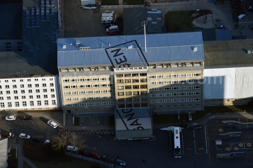 Berlin from above - Building complex of the Memorial of the former Stasi Ministry for State Security of the GDR in the Ruschestrasse in Berlin Lichtenberg