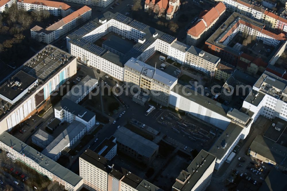 Aerial image Berlin - Building complex of the Memorial of the former Stasi Ministry for State Security of the GDR in the Ruschestrasse in Berlin Lichtenberg