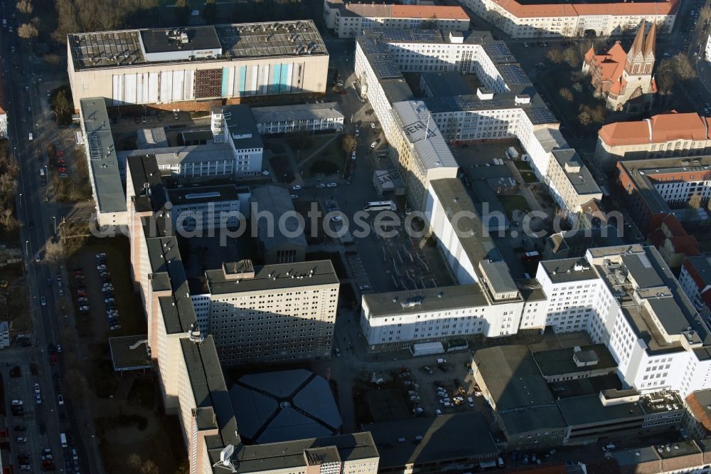 Aerial image Berlin - Building complex of the Memorial of the former Stasi Ministry for State Security of the GDR in the Ruschestrasse in Berlin Lichtenberg