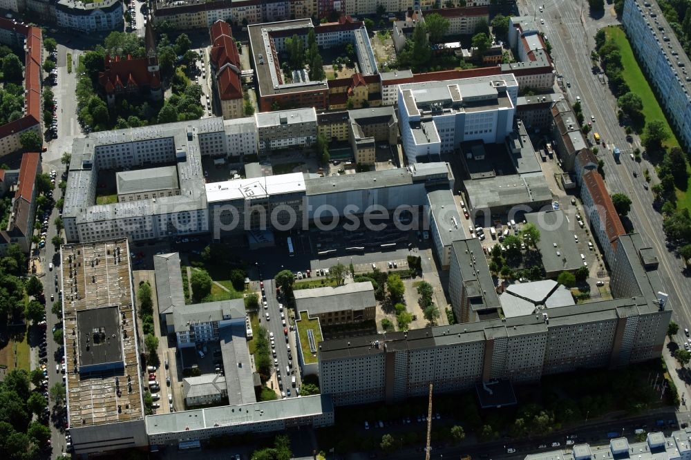 Berlin from the bird's eye view: Building complex of the Memorial of the former Stasi Ministry for State Security of the GDR in the Ruschestrasse in Berlin Lichtenberg