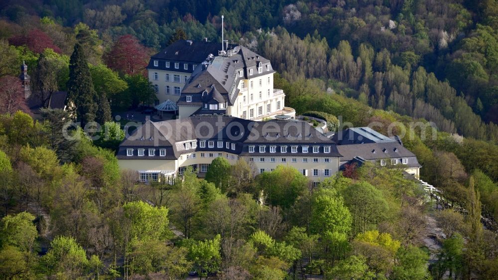 Königswinter from above - Complex of the hotel building Steigenberger Grandhotel & Spa Petersberg in Koenigswinter in the state North Rhine-Westphalia, Germany