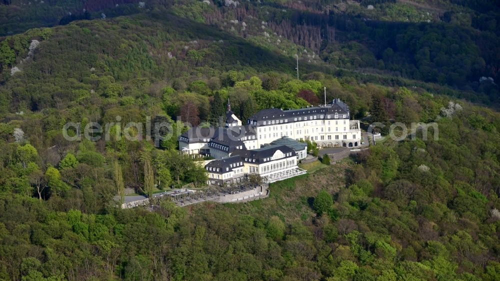 Königswinter from the bird's eye view: Complex of the hotel building Steigenberger Grandhotel & Spa Petersberg in Koenigswinter in the state North Rhine-Westphalia, Germany