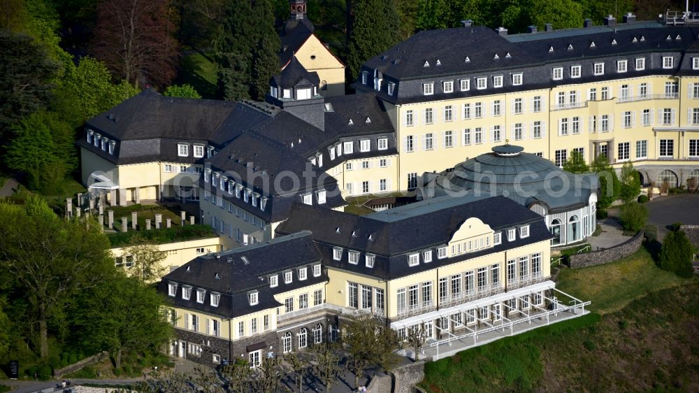 Königswinter from above - Complex of the hotel building Steigenberger Grandhotel & Spa Petersberg in Koenigswinter in the state North Rhine-Westphalia, Germany