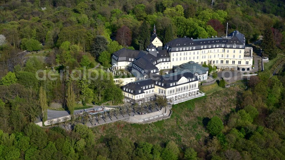 Königswinter from the bird's eye view: Complex of the hotel building Steigenberger Grandhotel & Spa Petersberg in Koenigswinter in the state North Rhine-Westphalia, Germany