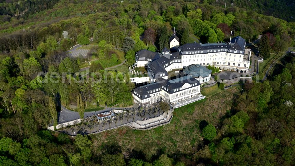 Königswinter from above - Complex of the hotel building Steigenberger Grandhotel & Spa Petersberg in Koenigswinter in the state North Rhine-Westphalia, Germany