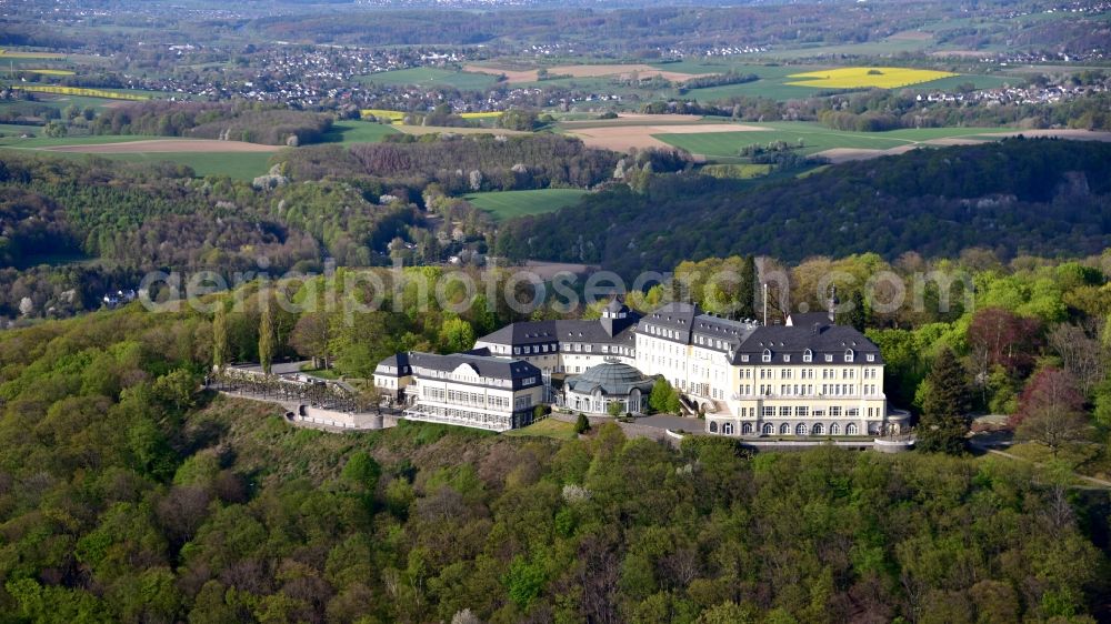 Königswinter from the bird's eye view: Complex of the hotel building Steigenberger Grandhotel & Spa Petersberg in Koenigswinter in the state North Rhine-Westphalia, Germany