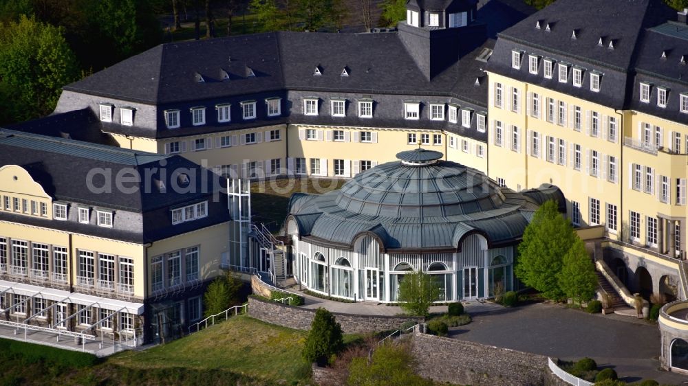 Königswinter from above - Complex of the hotel building Steigenberger Grandhotel & Spa Petersberg in Koenigswinter in the state North Rhine-Westphalia, Germany