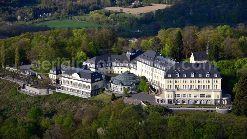 Königswinter from the bird's eye view: Complex of the hotel building Steigenberger Grandhotel & Spa Petersberg in Koenigswinter in the state North Rhine-Westphalia, Germany