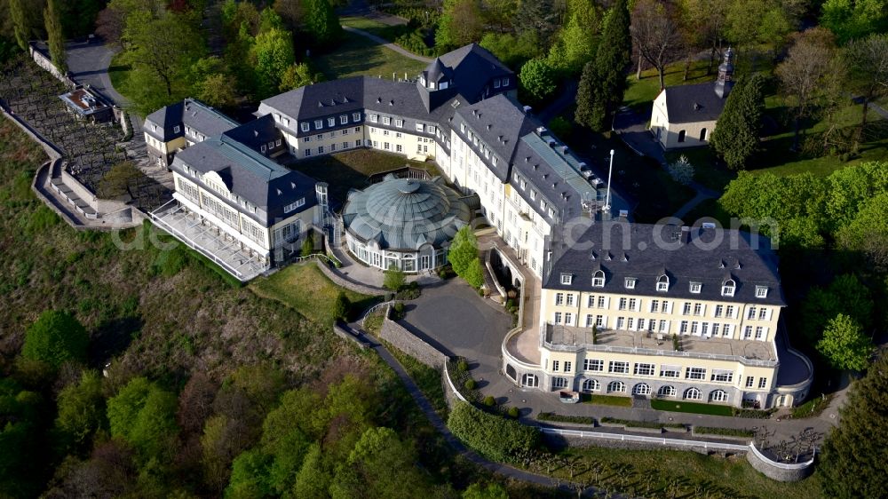 Königswinter from above - Complex of the hotel building Steigenberger Grandhotel & Spa Petersberg in Koenigswinter in the state North Rhine-Westphalia, Germany