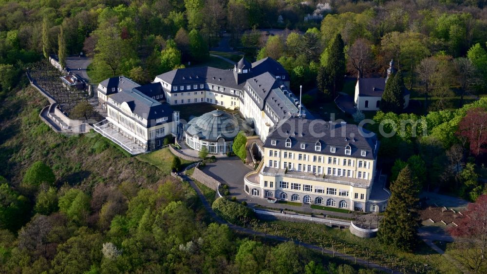 Königswinter from above - Complex of the hotel building Steigenberger Grandhotel & Spa Petersberg in Koenigswinter in the state North Rhine-Westphalia, Germany