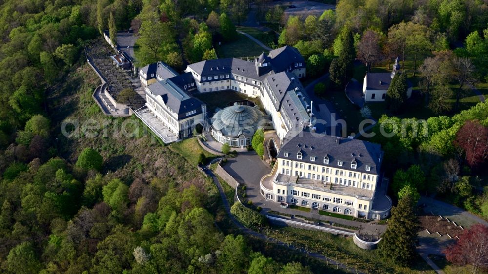 Königswinter from the bird's eye view: Complex of the hotel building Steigenberger Grandhotel & Spa Petersberg in Koenigswinter in the state North Rhine-Westphalia, Germany