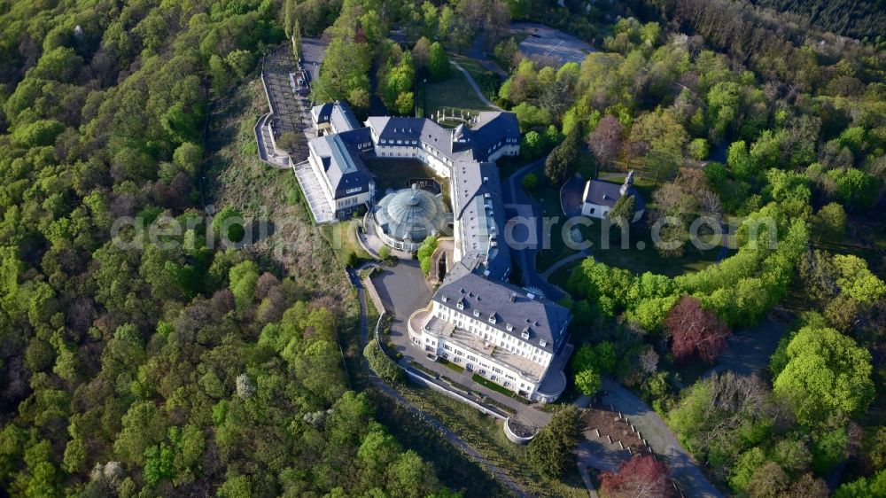 Aerial image Königswinter - Complex of the hotel building Steigenberger Grandhotel & Spa Petersberg in Koenigswinter in the state North Rhine-Westphalia, Germany