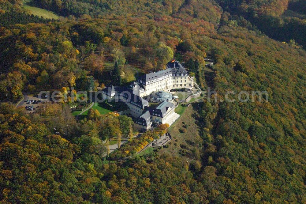 Königswinter from the bird's eye view: Complex of the hotel building Steigenberger Grandhotel & Spa Petersberg in Koenigswinter in the state North Rhine-Westphalia, Germany