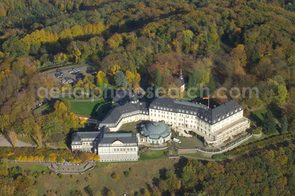 Königswinter from the bird's eye view: Complex of the hotel building Steigenberger Grandhotel & Spa Petersberg in Koenigswinter in the state North Rhine-Westphalia, Germany