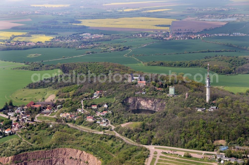 Petersberg from above - Complex of buildings of the monastery Stiftskirche in Petersberg in the state Saxony-Anhalt