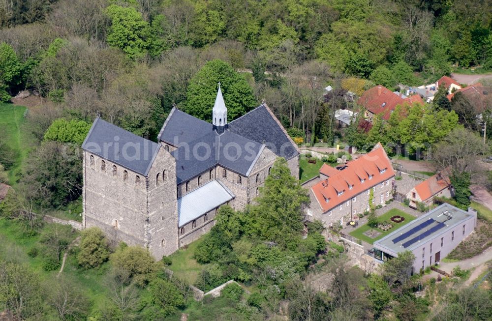 Petersberg from above - Complex of buildings of the monastery Stiftskirche in Petersberg in the state Saxony-Anhalt