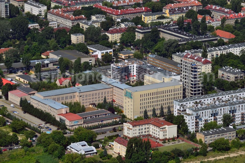 Aerial image Warschau - Building complex on Bobrowiecka Street in the Mokotow District in Warsaw in Poland. The complex is located on an area including a Wolfgang Gerbere school and an intensive care therapy center. The compound is located in the North-East of the district close the city motorway A2