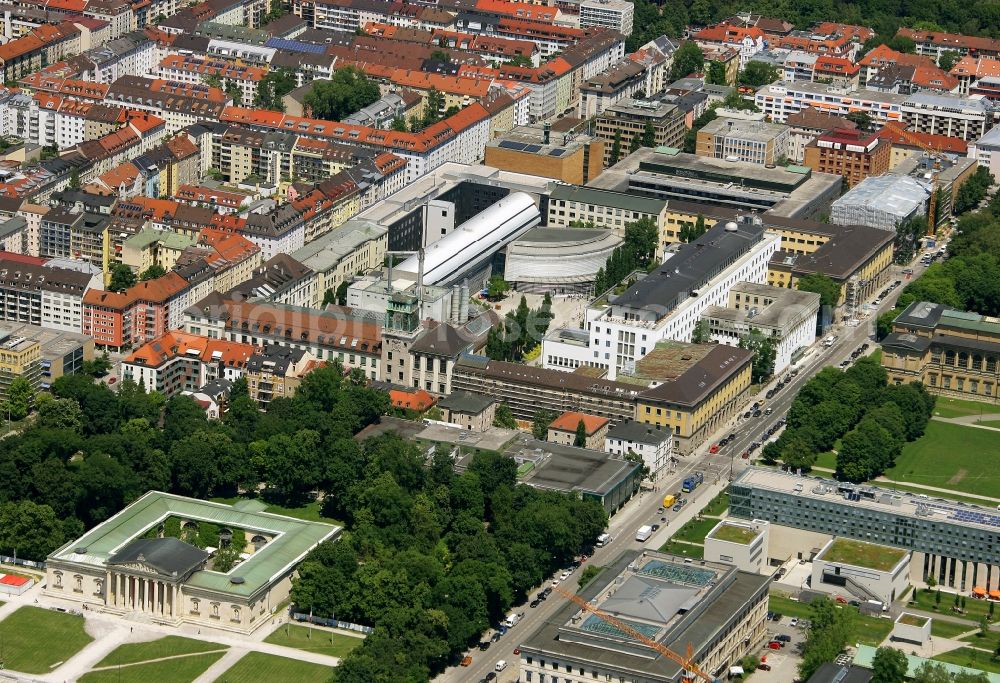 Aerial photograph München - University main area of a??a??the Technical University in the district Maxvorstadt in Munich in the state Bavaria, Germany