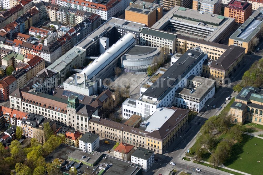 München from above - University main area of a??a??the technical university in the district Maxvorstadt in Munich in the state Bavaria, Germany