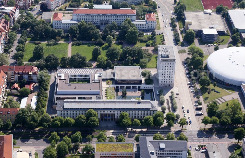 Erfurt from above - Building complex of the Thuringian state parliament, the seat of the state parliament in Erfurt in the federal state Thuringia, Germany