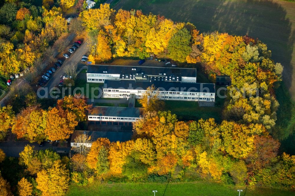 Aerial image Witten - Building complex of the veterinary office and animal medicine park in the West of Witten in the state of North Rhine-Westphalia. The building complex is located next to sports facilities