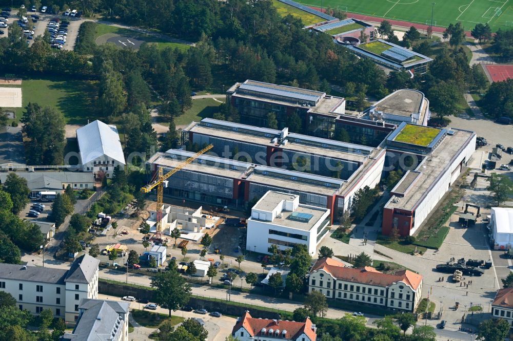 Dresden from above - Additional new building construction site at the building complex of the further education and training center Officer School of the Army (OSH) on Marienallee Street in the Albertstadt district of Dresden in the state of Saxony, Germany