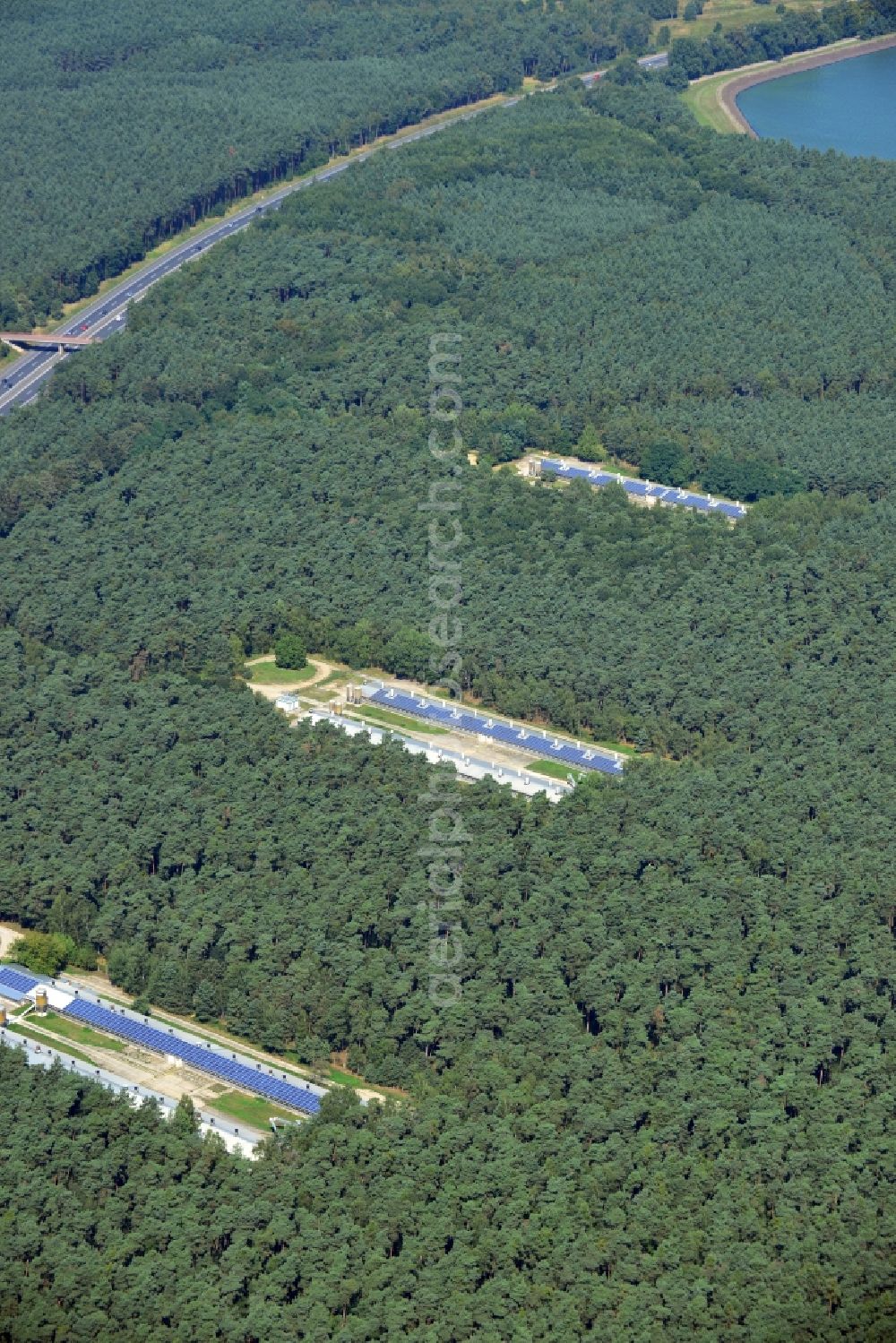 Aerial image Radeburg - Building complexes of the chicken farm in the woods at the Zschornaer road in Radeburg in Saxony