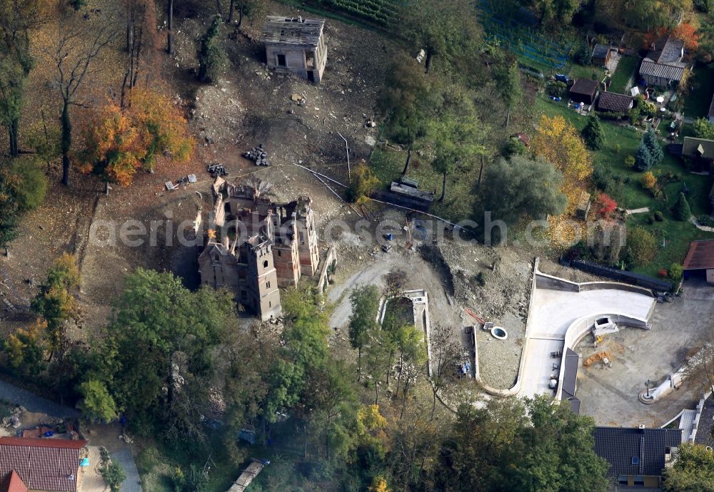 Aerial image Bad Sulza - Building ruins of the Villa Behrent on the street Apoldaer Straße during reconstruction work in Bad Sulza in Thuringia