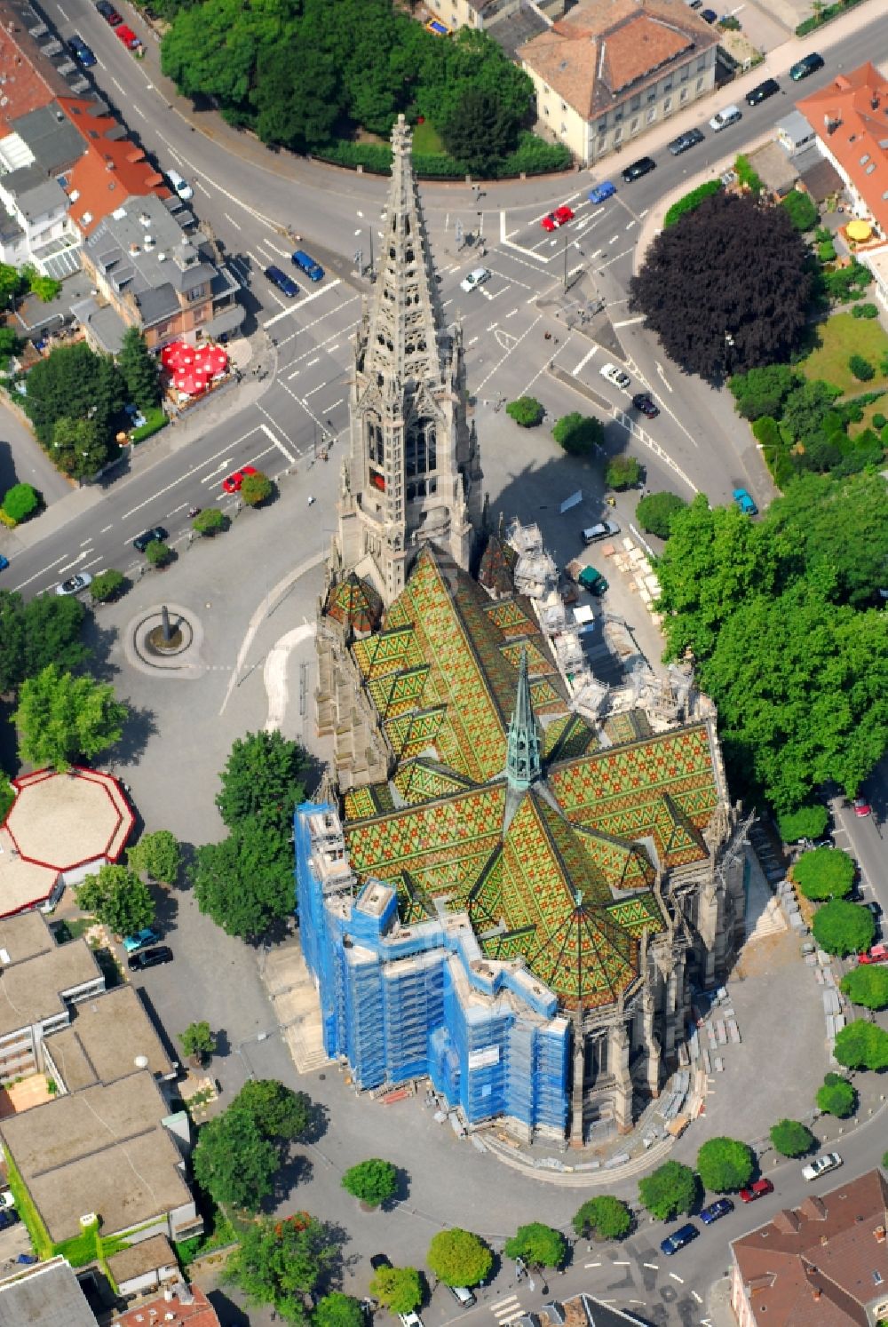 Aerial image Speyer - View of the Memorial Church of the Protestation in Speyer in the state Rhineland-Palatinate