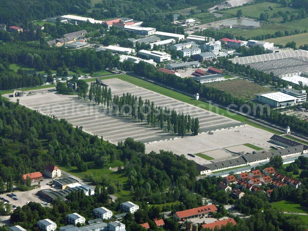 Dachau from the bird's eye view: Blick auf die Gedenkstätte des ehem. KZ Konzentrationslagers Dachau